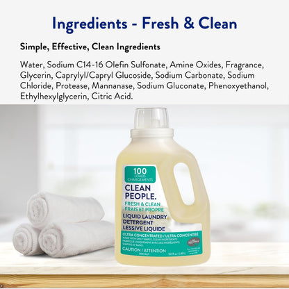 The Clean People Liquid Laundry Detergent - Recyclable Packaging, Stain Fighting - Ultra Concentrated, Laundry Soap (50 Fl Oz, Fresh Scent) - Available at All In One Marketplace Canada