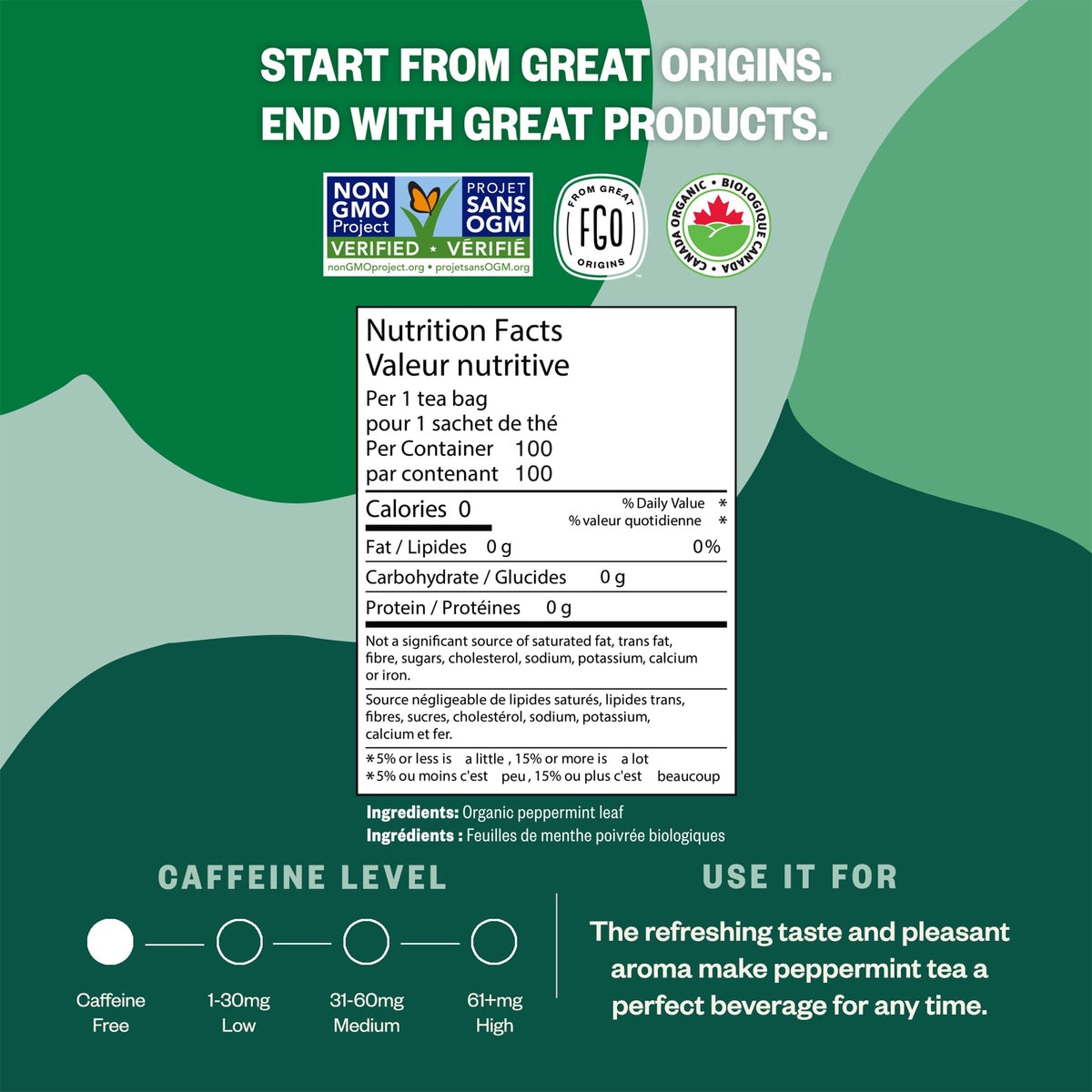 FGO Organic Peppermint Tea, Eco-Conscious Tea Bags, 100 Count, Packaging May Vary (Pack of 1) 🍁 All In One Marketplace Canada
