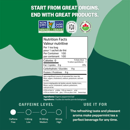 FGO Organic Peppermint Tea, Eco-Conscious Tea Bags, 100 Count, Packaging May Vary (Pack of 1) 🍁 All In One Marketplace Canada