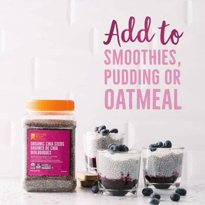 Betterbody Foods Organic Chia Seeds with Omega-3, Non-GMO, Gluten-Free, Vegan, Kosher, 2 pounds (907 grams) - Available at All In One Marketplace Canada