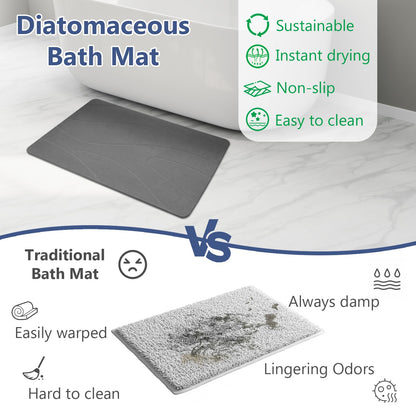 Ceecysaa 80x50cm Stone Bath Mat, Diatomaceous Earth Quick Dry Non Slip, Dark Gray Ceecysaa