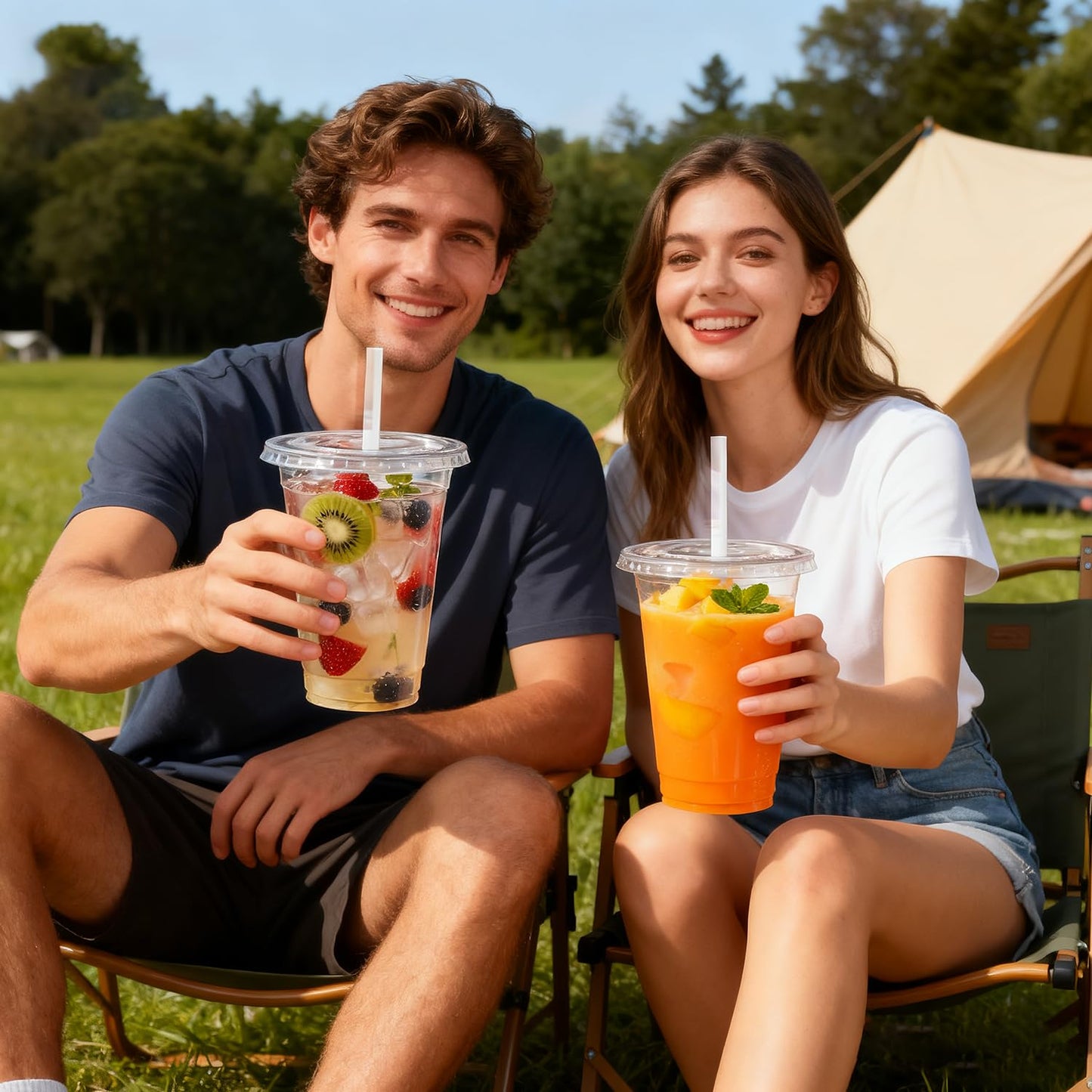 Sipthene 16 oz Clear Plastic Cups with Lids and Straws, 50 Set Disposable Coffee Cups for Iced Coffee, Cold Beverages, Smoothies and to-Go Drinks - Available at All In One Marketplace Canada