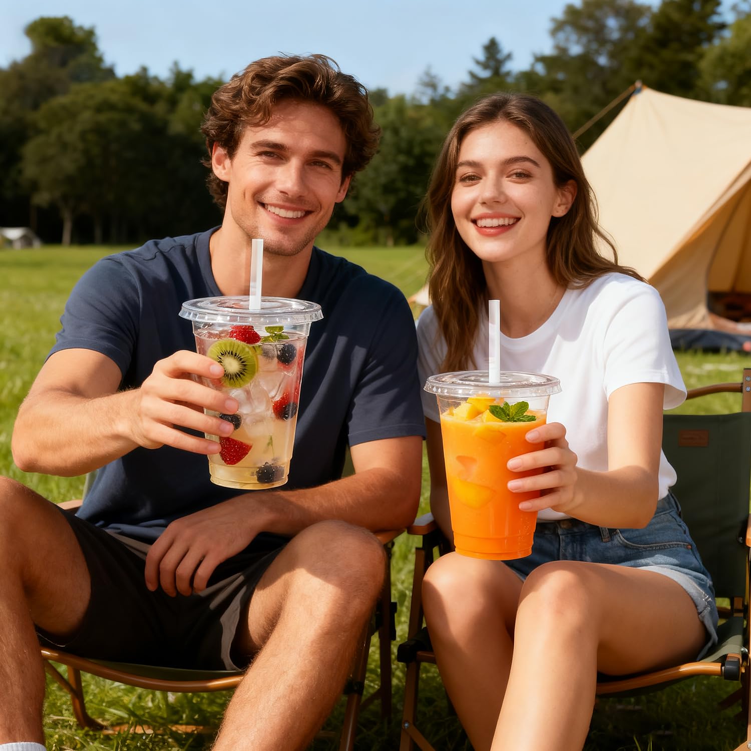 Sipthene 16 oz Clear Plastic Cups with Lids and Straws, 50 Set Disposable Coffee Cups for Iced Coffee, Cold Beverages, Smoothies and to-Go Drinks - Available at All In One Marketplace Canada