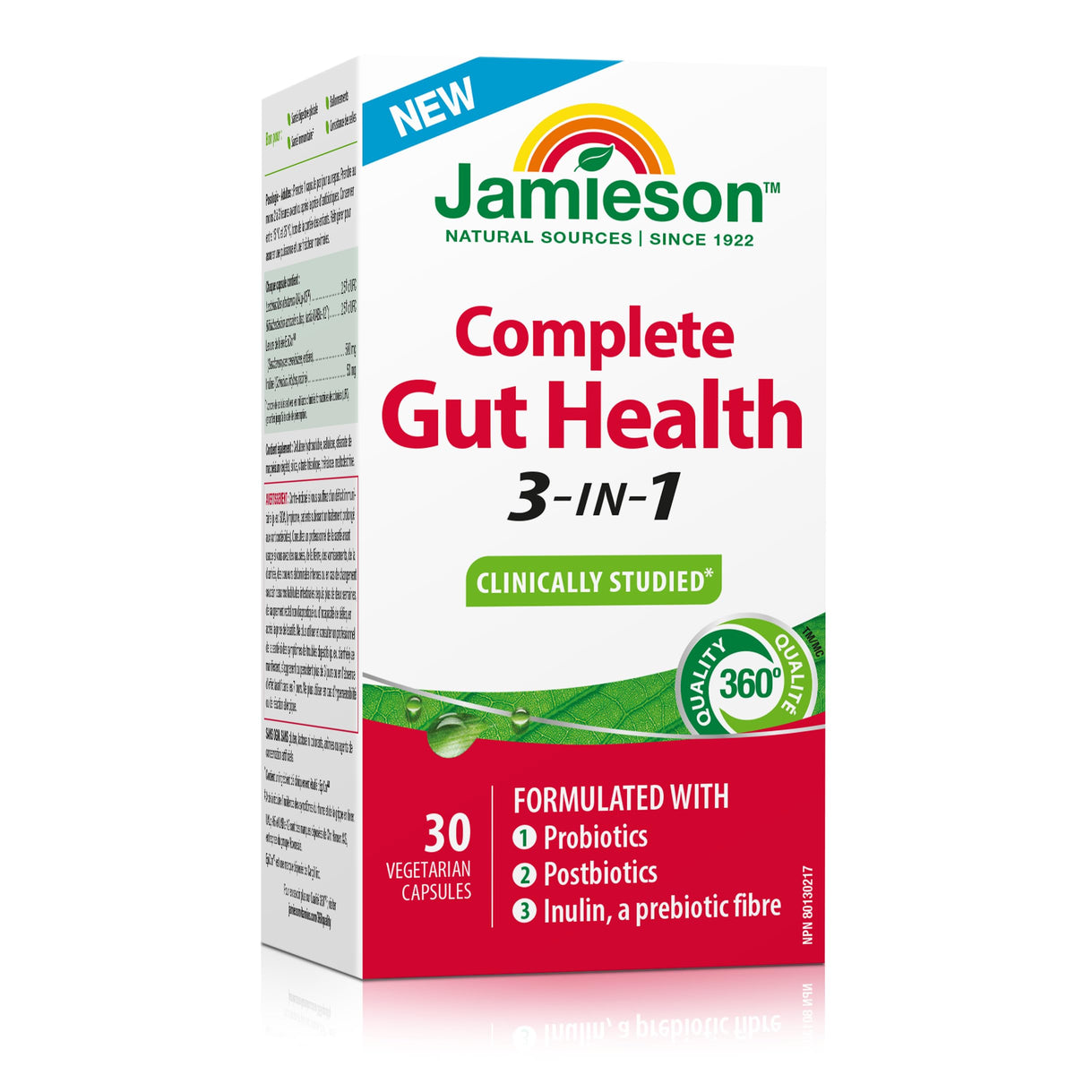 Jamieson Complete Gut Health 3-in-1, 30 Capsules, with Prebiotic Inulin, Probiotics, & Postbiotics. Supports Digestive Health. Reduces Bloating & the Incidence of Cold & Flu Symptoms in Winter Months 🍁 All In One Marketplace Canada
