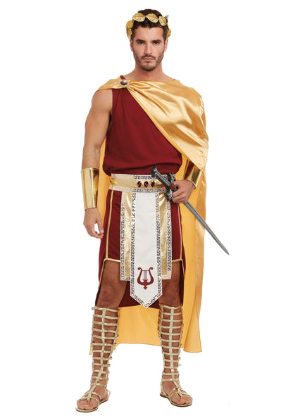 Dreamgirl Mens Apollo Costume, Adult Greek God Halloween Costume, Garnet/Gold, Medium