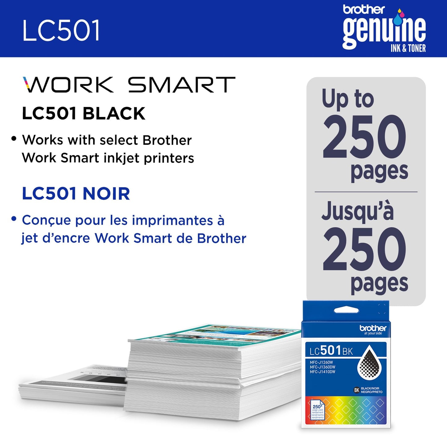 Brother Genuine LC501BKS Standard Yield Black Ink Cartridge for Brother Printer MFC-J1260DW, MFC-J1360DW, MFC-J1410DW Brother