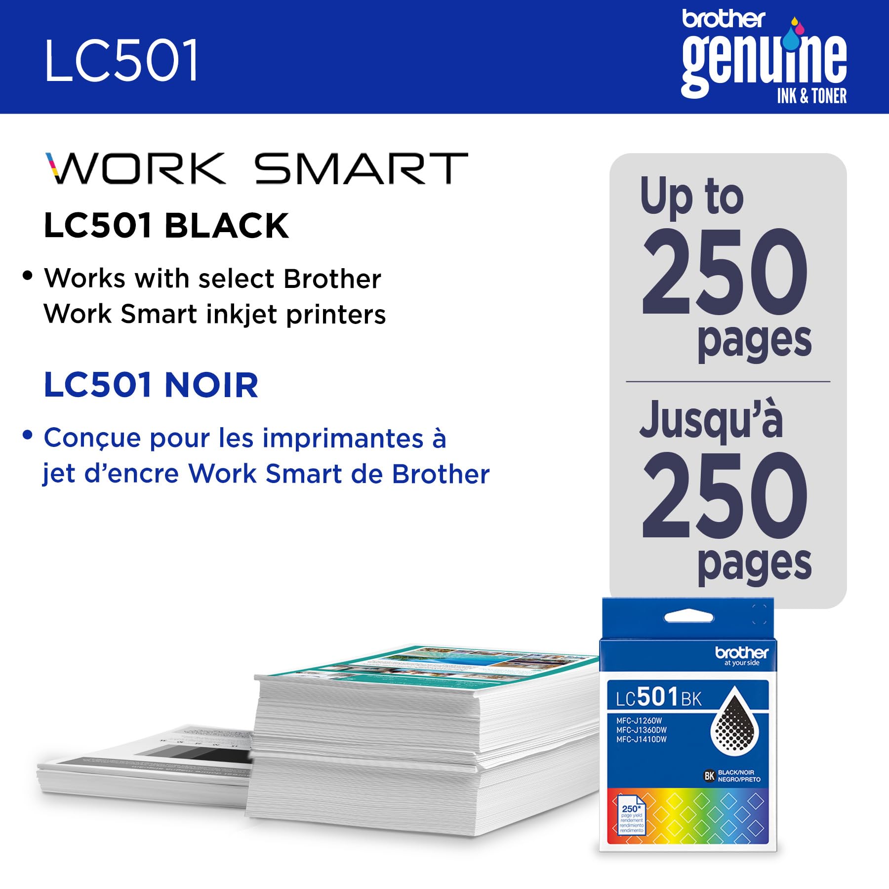 Brother Genuine LC501BKS Standard Yield Black Ink Cartridge for Brother Printer MFC-J1260DW, MFC-J1360DW, MFC-J1410DW Brother