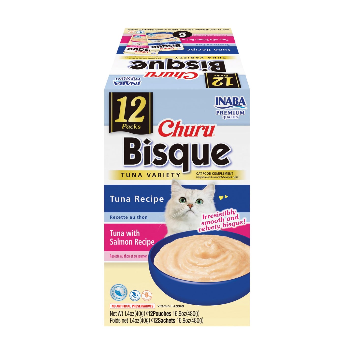 INABA Churu Bisque for Cats, Creamy Lickable Purée Side Dish with Vitamin E, 39 Grams per Pouch, 12 Pouches, Tuna Variety 🍁 All In One Marketplace Canada