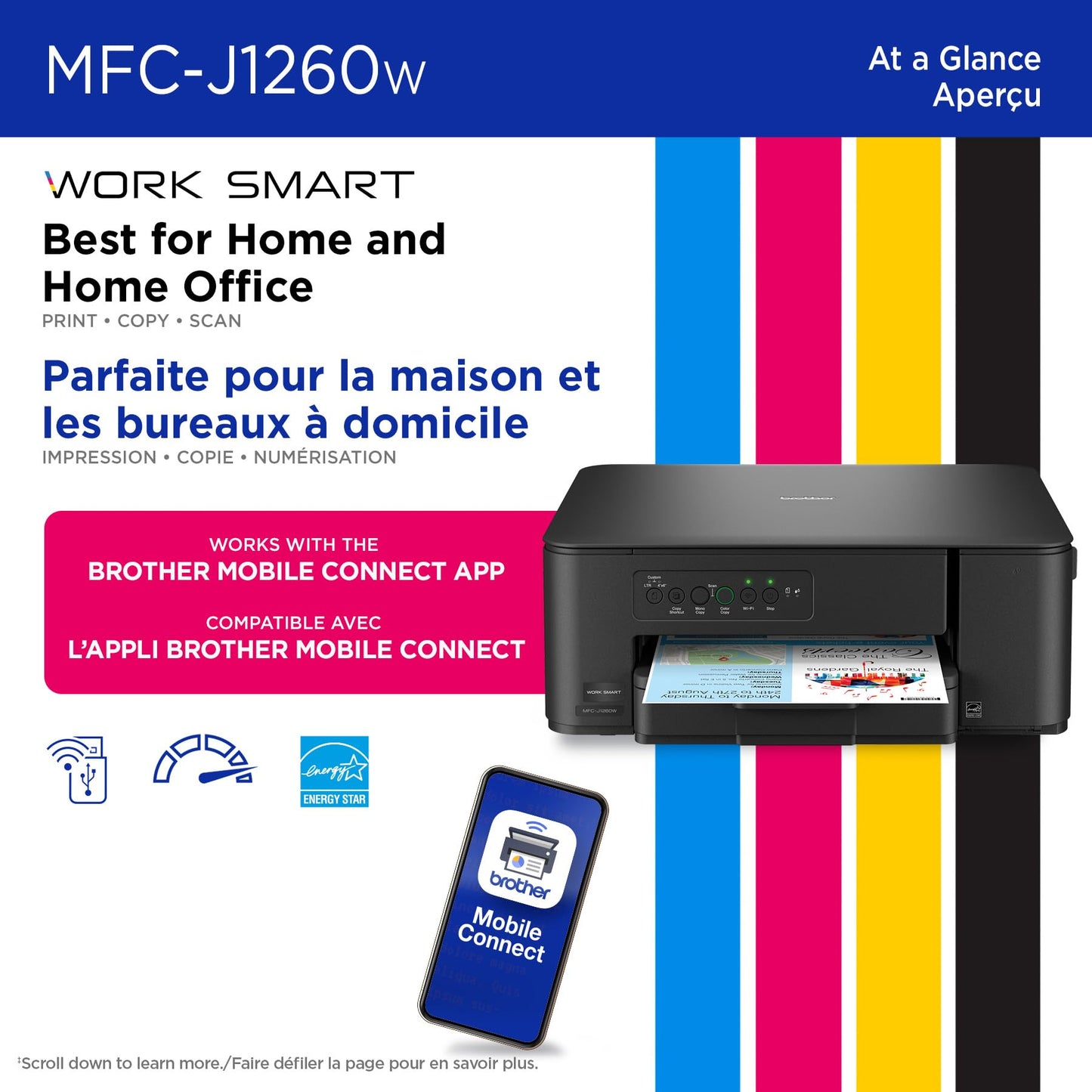 Brother MFC-J1260W Work Smart Wireless Colour Inkjet All-in-One Printer Scanner Copier for Home Office 150-Sheet Tray 16ppm Black 9ppm Colour with LC501 Starter Ink (MFCJ1260W)