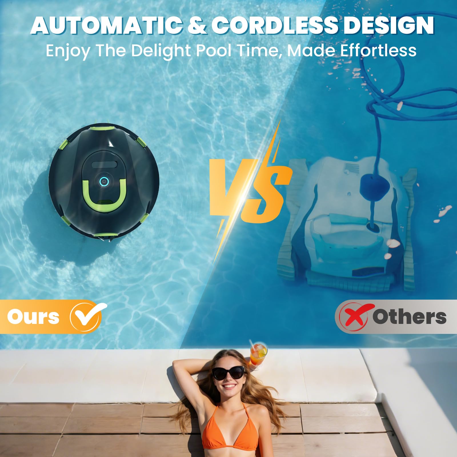 Robotic Pool Cleaner, Cordless Pool Vacuum for Above Ground & Inground Flat Pools with Dual Motors, 150 Min Runtime, Auto-Parking, Powerful Pool Vacuum Robot for Up to 1300 Sq.Ft (Moss) - Available at All In One Marketplace Canada