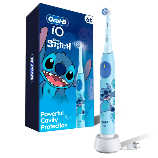 Oral-B iO Kids Rechargeable Electric Powered Toothbrush, Stitch with 1 Gentle Care Brush Head - Automatic Pressure Sensor to Protect Gums - 3 Cleaning Settings - 2 Min Music Timer - 28 Day Battery Life - Available at All In One Marketplace Canada