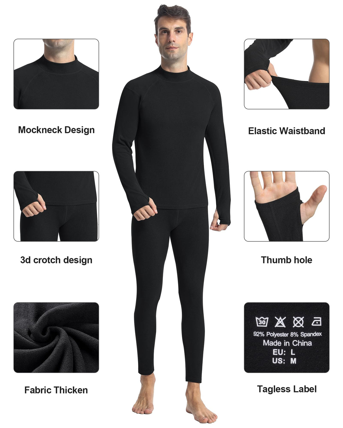 Runhit Thermal Underwear for Men Long Johns Men Soft Long Underwear for Men Thermal Shirts Fleece Lined Pants Winter Set Gray Black L 🍁 All In One Marketplace Canada