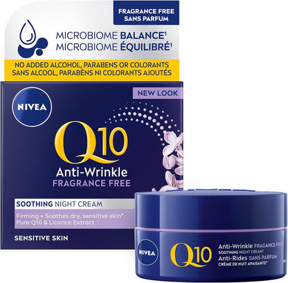 NIVEA Q10 Anti-Wrinkle + Fragrance Free Night Cream for Sensitive Skin | Night face moisturizer | 50mL NIVEA