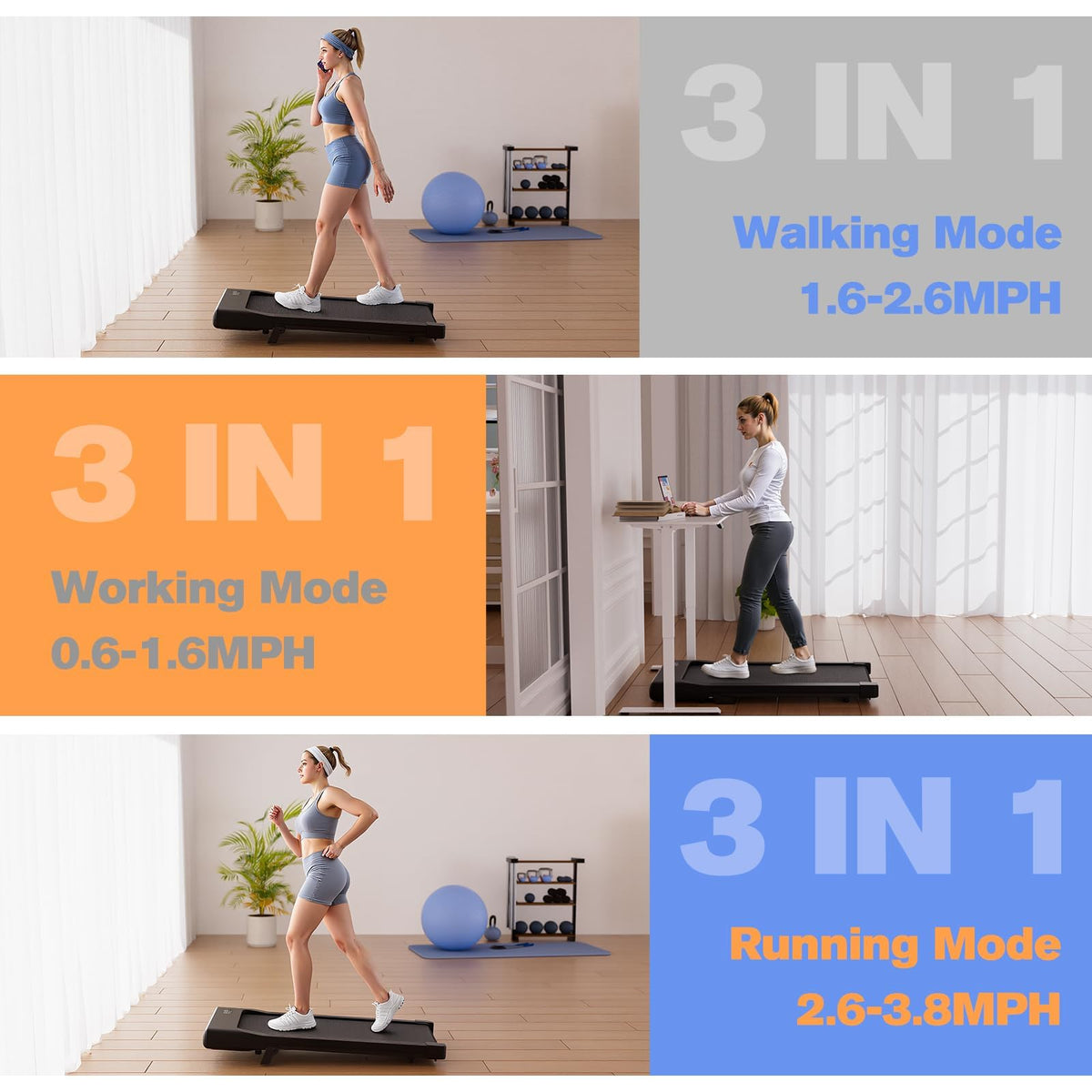 Lacuffy Walking Pad with 6% Incline, No-Assembly Under Desk Treadmill, 2.5 HP Quiet Motor, APP & Remote Control, LED Display, 305 lbs Capacity for Home/Office