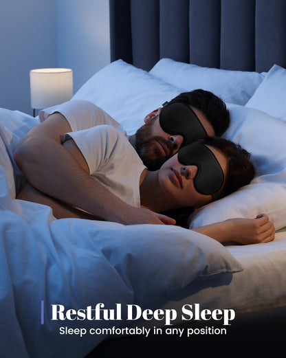 WAOAW Sleep Mask Travel Essentials - 3D Blackout Eye Mask for Sleeping - Soft Breathable Adjustable Light Blocking Eye Covers for Men and Women - Comfortable Night Mask for Travel Flight (Black)