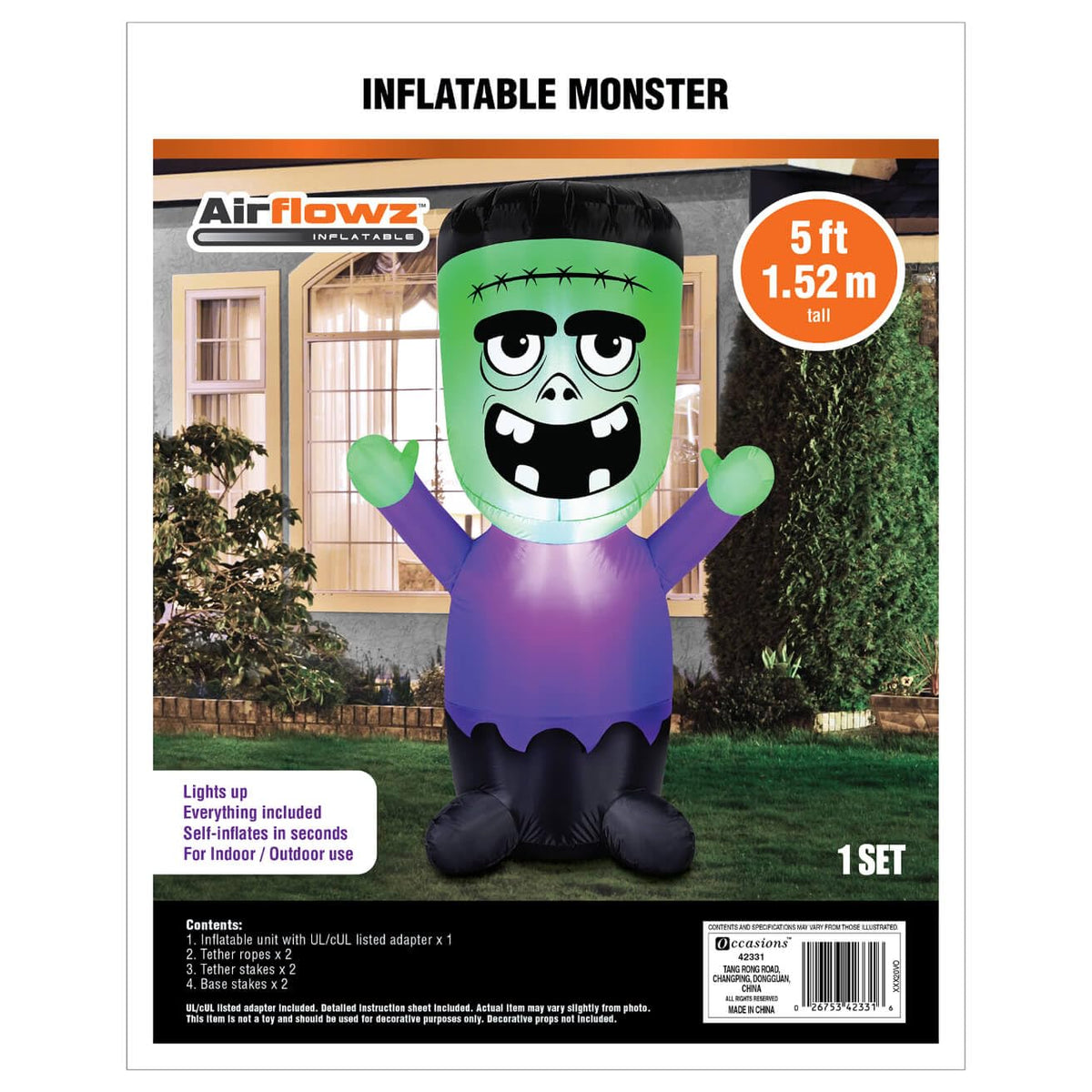 Décoration gonflable d'Halloween Bébé monstre de Frankenstein de 5 pieds (1,5 m)