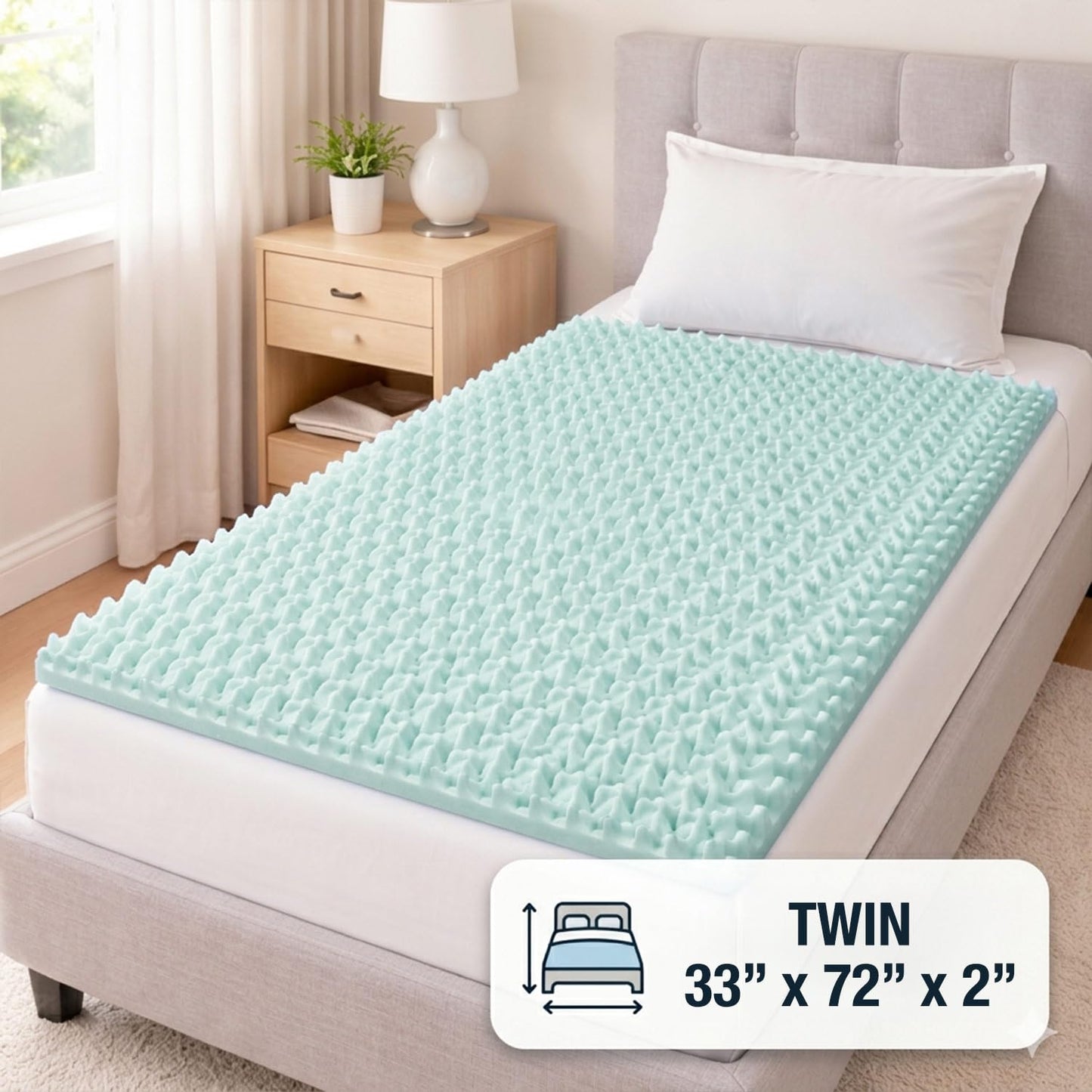 DMI Foam Mattress Topper, Egg Crate Foam Pad, Mattress Pad and Bed Topper for Support, Air Circulation, Pressure Relief and Weight Distribution, Twin Size Mattress, 33 x 72 x 2,Blue - Available at All In One Marketplace Canada