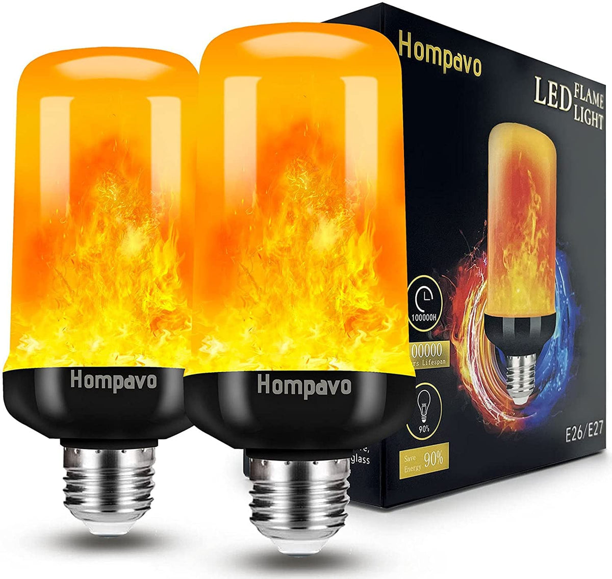 【Upgraded】 Hompavo LED Flame Light Bulb, 4 Modes Flickering Light Bulbs with Upside Down Effect, E26/E27 Base Flame Bulb for Halloween, Christmas, Party, Indoor and Outdoor Home Decoration (2 Pack) 🍁 All In One Marketplace Canada