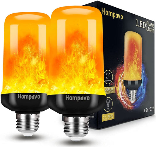 【Upgraded】 Hompavo LED Flame Light Bulb, 4 Modes Flickering Light Bulbs with Upside Down Effect, E26/E27 Base Flame Bulb for Halloween, Christmas, Party, Indoor and Outdoor Home Decoration (2 Pack) 🍁 All In One Marketplace Canada