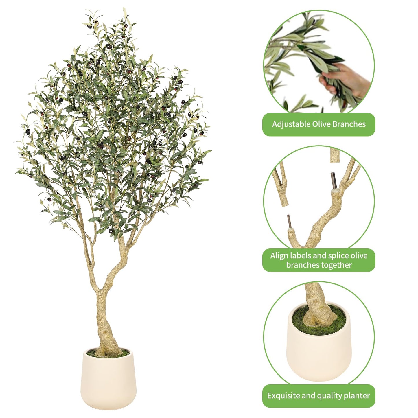 Realead 6ft Artificial Olive Tree with Tall Exquisite Planter - Realistic Faux Olive Tree with Thick Trunk and Lifelike Fruits - Large Fake Olive Tree for Home Office Decor - Available at All In One Marketplace Canada