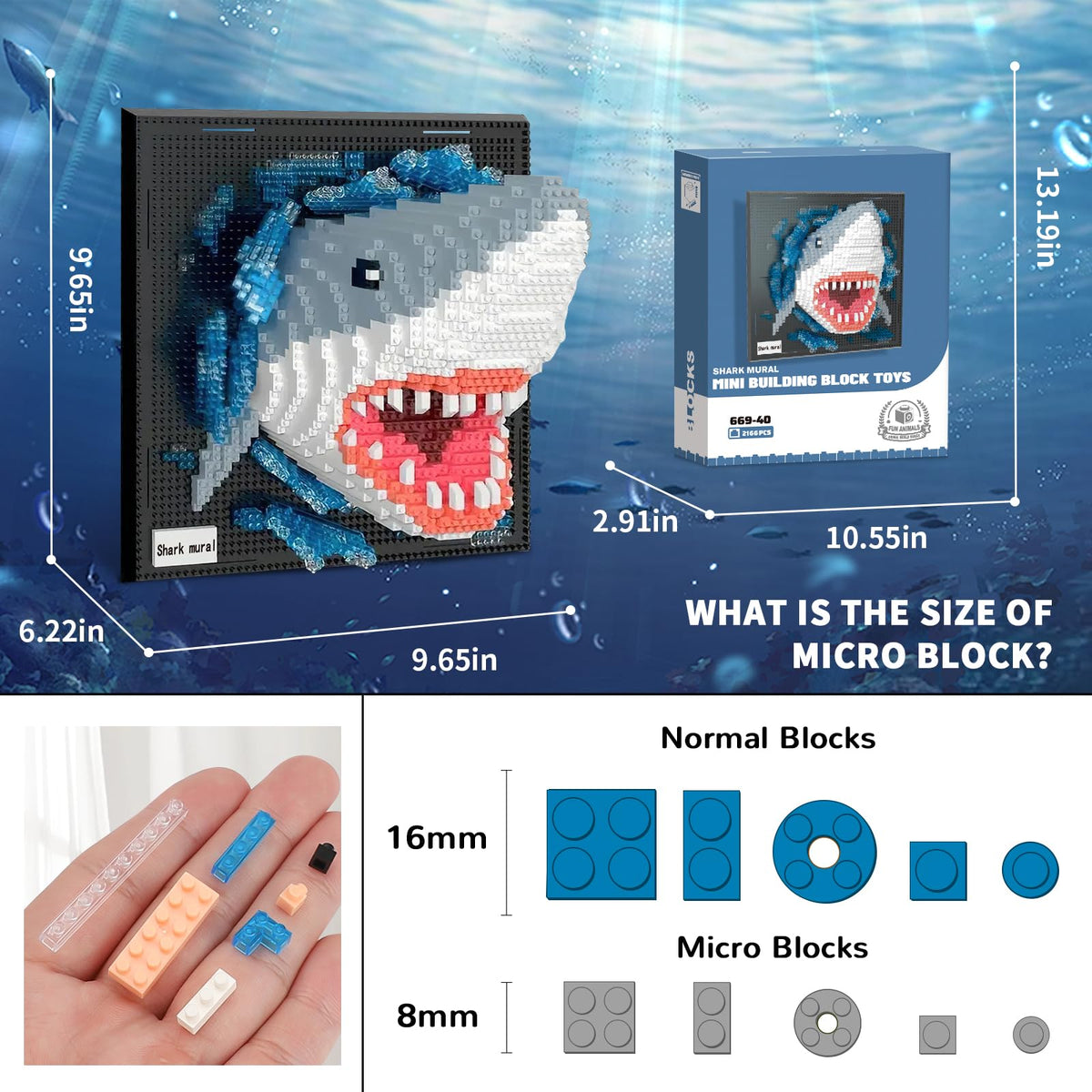 Shark Animal 3D Wall Art Micro Mini Building Blocks Set for Adults, Unique Home Wall Decor or Table Display, No Compatible with Lego, Ideal Birthday Christmas Toy Gift for Teens 14+ (2166 PCS) 🍁 All In One Marketplace Canada