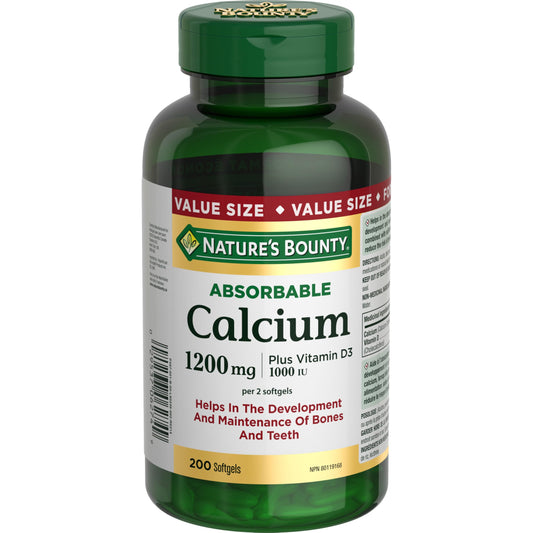 NATURE'S BOUNTY Calcium Plus Vitamin D3, Absorbable, 1200 mg, Helps Bones & Teeth, Softgels, 535 g - Available at All In One Marketplace Canada