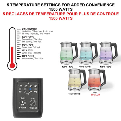 Starfrit Electric Glass Kettle, 1.7L, 5 Temperature Settings Starfrit
