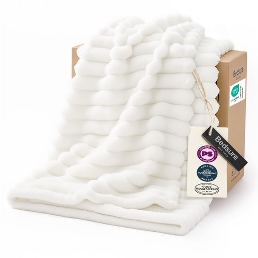 Bedsure Throw Blankets Room Decor - Women Birthday Gift, Soft Fluffy Fleece Cozy Fuzzy Plush Warm White Blanket for Couch Sofa Bed, Bedroom Livingroom Decor, Gifts for Friends, 50x60