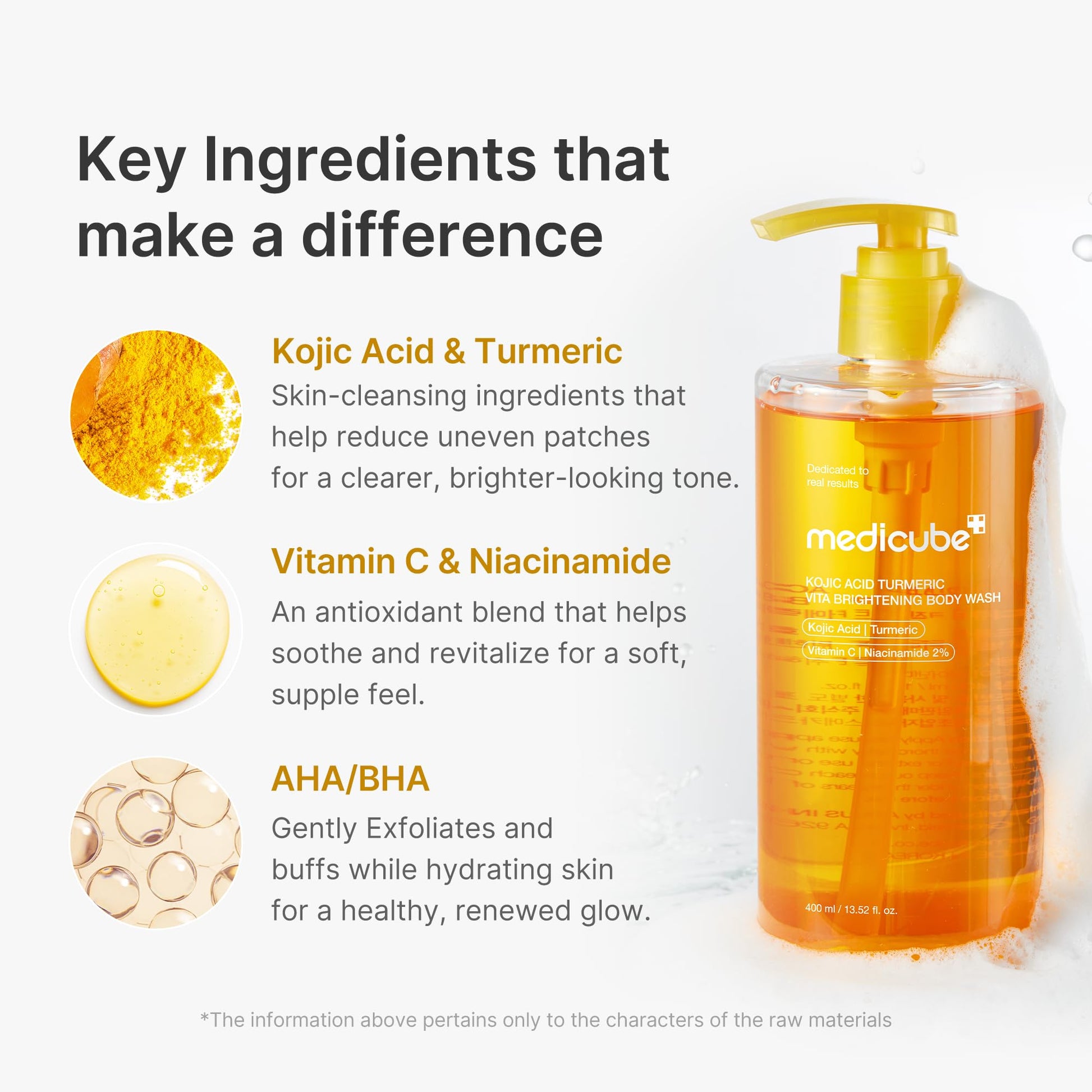 medicube Kojic Acid Turmeric Brightening Body Wash | Gentle Shower Gel for Uneven Skin | Niacinamide, Vitamin C, AHA/BHA | Deep Cleansing, Hydrating Formula | Easy and Effective, 13.52 fl.oz 400ml - Available at All In One Marketplace Canada
