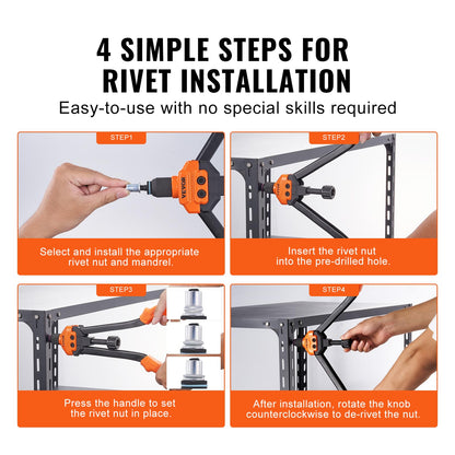 VEVOR 16" Rivet Nut Tool, Labor-Saving Rivnut Tool Kit with 13PCS Metric & SAE Mandrels, 186PCS Rivet Nuts,M3, M4, M5, M6, M8, M10, M12, 1/4-20, 5/16-18, 3/8-16,1/2-13, 8-32, 10-24 with Carrying Case VEVOR