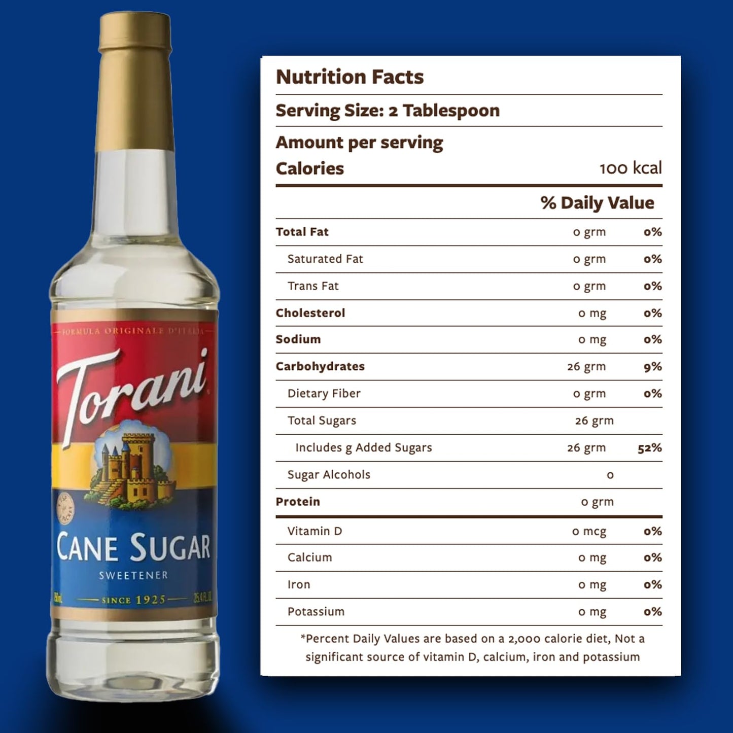 Torani Cane Sugar Syrup, 25.4 oz Bottle