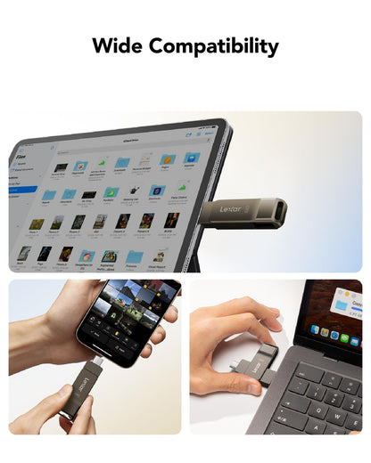 Lexar D40E 64GB Dual USB 3.2 Gen 1 Type-C Jump Drive, USB-C Flash Metal Housing Swivel Design Thumb Drive (Titanium Grey)