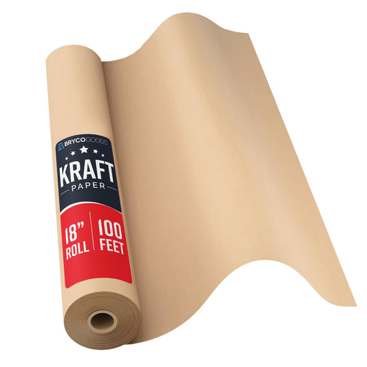 Bryco Goods 18" x 1200"(100’) Brown Wrapping Paper - Kraft Paper Roll for Packing, Arts & Crafts, Gift Wrapping, Bulletin Board, Banner, Bouquet Flower, Table Covering, Shipping & Moving Supplies - Available at All In One Marketplace Canada