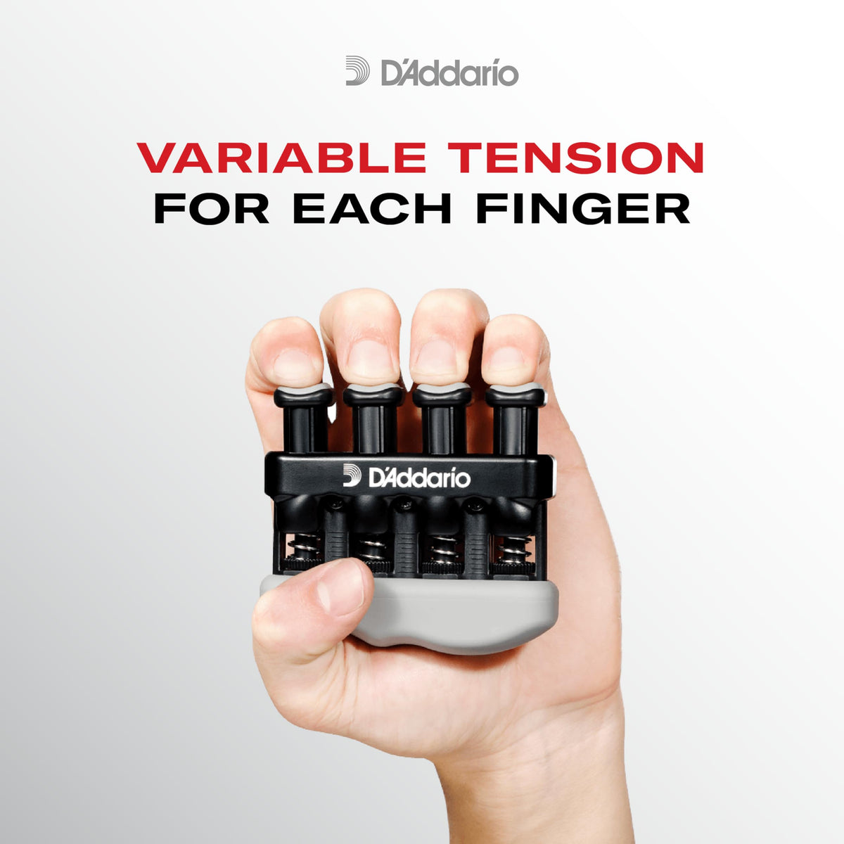 DAddario Varigrip Hand Exerciser Improve Dexterity and Strength in Fingers, Hands, Forearms- Adjust Tension Per Finger - Simulated Strings Help Develop Calluses- Comfortable Conditioning