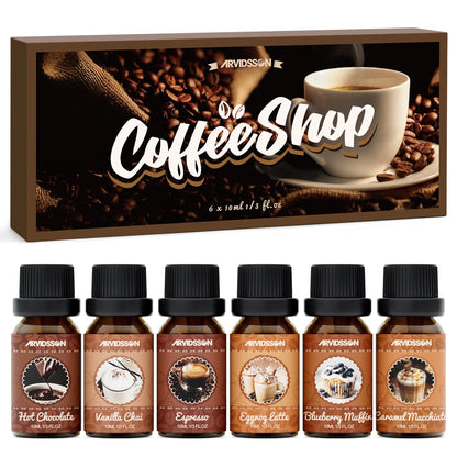 ARVIDSSON Coffee Fragrance Oils Set, Essential Oils for Diffuser & Candle Making , Aromatherapy Scented Oils for Home, Espresso, Vanilla Chai, Hot Chocolate, Blueberry Muffin, Eggnog Latte, Caramel Macchiato, 6 x 10ml 🍁 All In One Marketplace Canada
