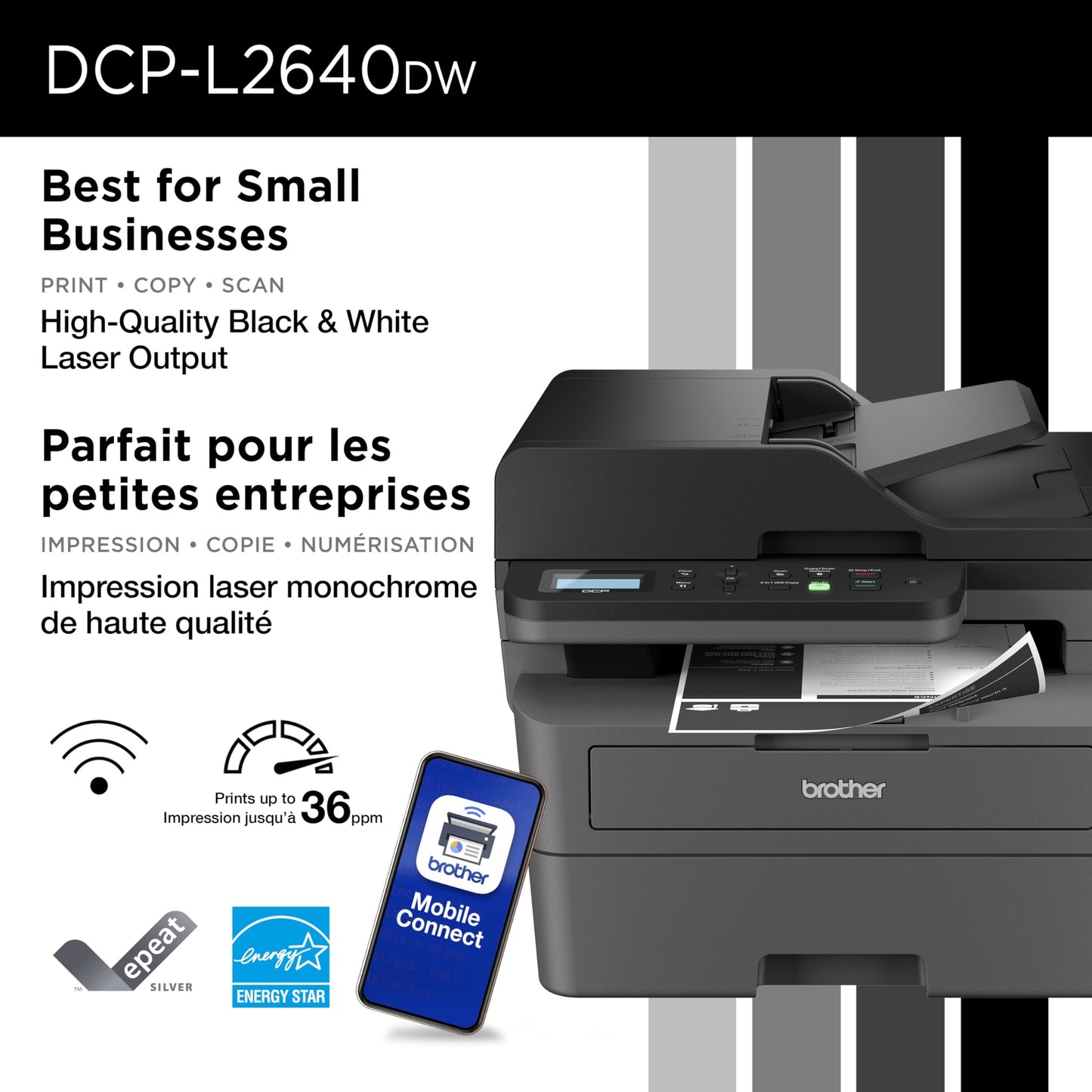 Brother DCP-L2640DW Business Monochrome Multifunction Laser Printer with 700 Prints in-Box