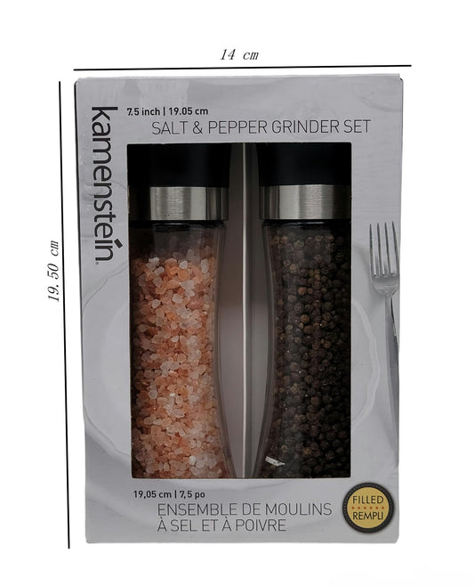 Kamensteín - Salt & Pepper Grinder Set, Includes Black Peppercorns and Pink Himalayan Salt (7.5inch) - Available at All In One Marketplace Canada