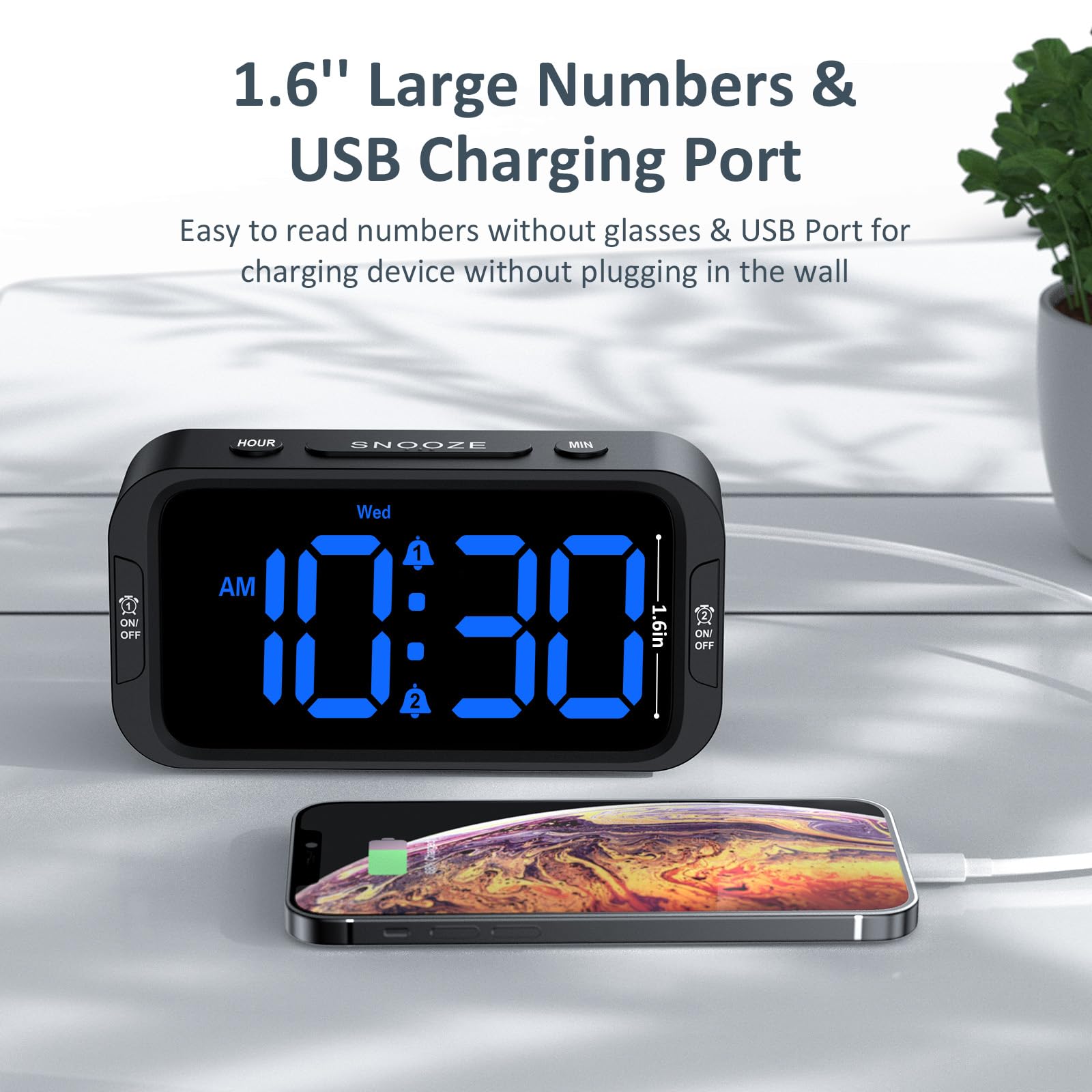 Odokee Digital Dual Alarm Clock for Bedroom, Easy to Set, 0-100% Dimmer, USB Charger, 5 Sounds Adjustable Volume, Weekday/Weekend Mode, Snooze, 12/24Hr, Battery Backup, Compact Clock for Bedside(Blue) - Available at All In One Marketplace Canada