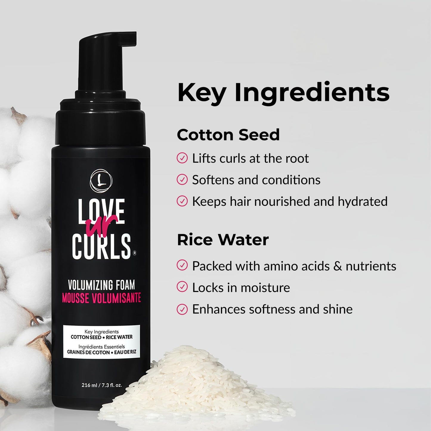 Love Ur Curls® Volumizing Foam, Lightweight Mousse for Curly Hair, Volume & Definition, Frizz Control, Soft Hold, Vegan, Silicone-Free, Quick-Drying, 7.3Fl. Oz. - Available at All In One Marketplace Canada