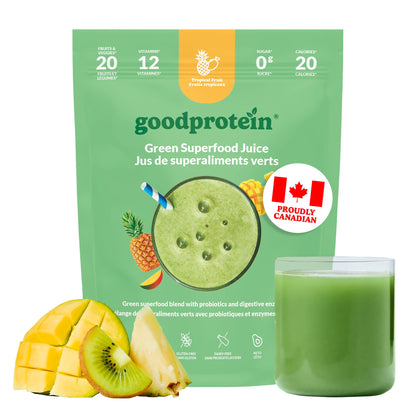 Good Protein Superfood Greens Powder - Tropical Fruit Flavor | Vegan, Gluten-Free, Non-GMO Green Juice Mix with Digestive Enzymes & Probiotics | 225g