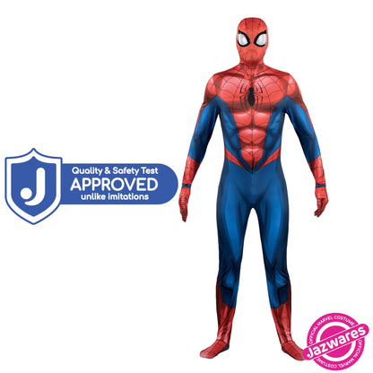 Costume de luxe officiel pour adulte MARVEL Spider-Man, style Zentai - Spandex extensible avec fermetures éclair dissimulées et fentes aux poignets (L)