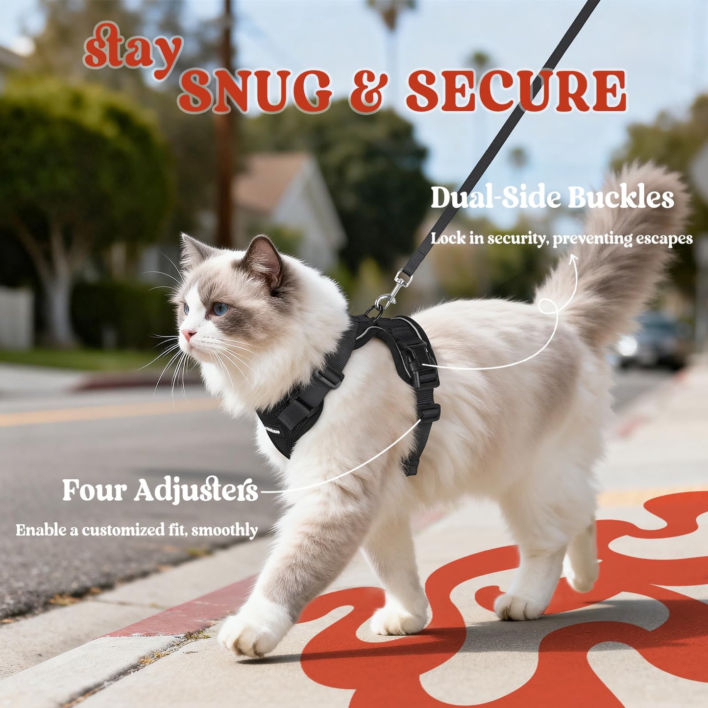 rabbitgoo Cat Harness and Leash for Walking, Escape Proof Soft Adjustable Vest Harnesses for Small Medium Cats, Easy Control Breathable Reflective Strips Jacket, XS, Black