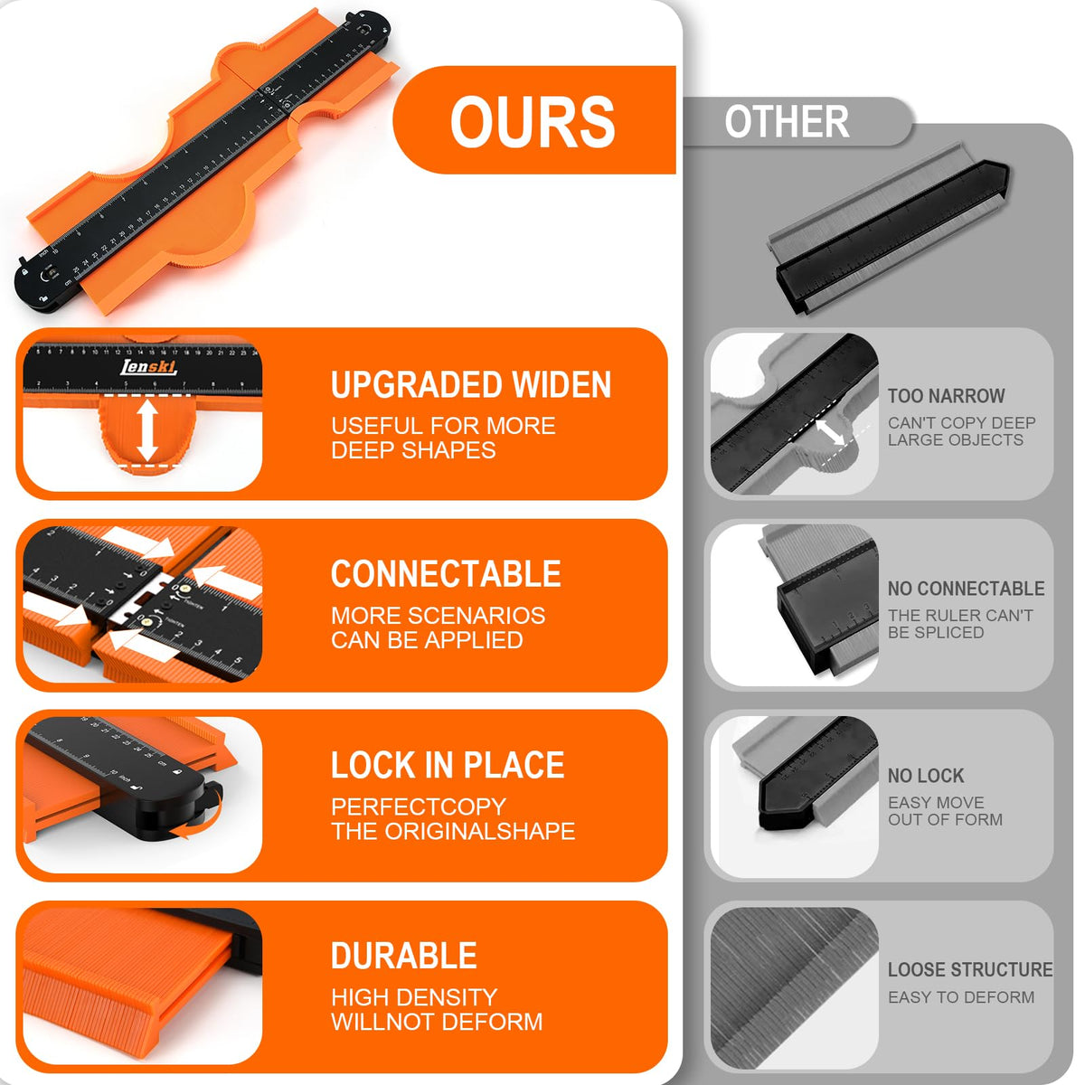 Lenski Stocking Stuffers Gifts for Men, Connectable Contour Gauge Tool 🍁 All In One Marketplace Canada