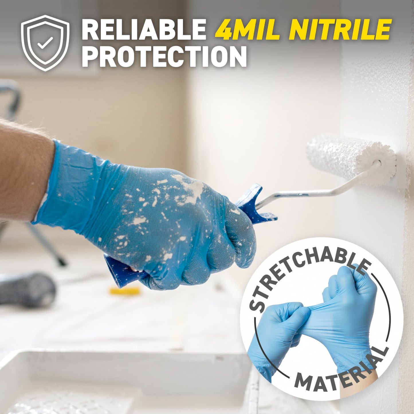 72HRS Blue Nitrile Gloves - 4 Mil Disposable Gloves (200 Pieces, Large)