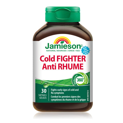 Jamieson Cold Fighter Softgels, for Adults and Adolescents (10+). Helps Fight Early Signs of Colds and Improves Cold Symptoms. With Ginger for Nausea Relief, Non-GMO, Gluten-Free, 30 Count