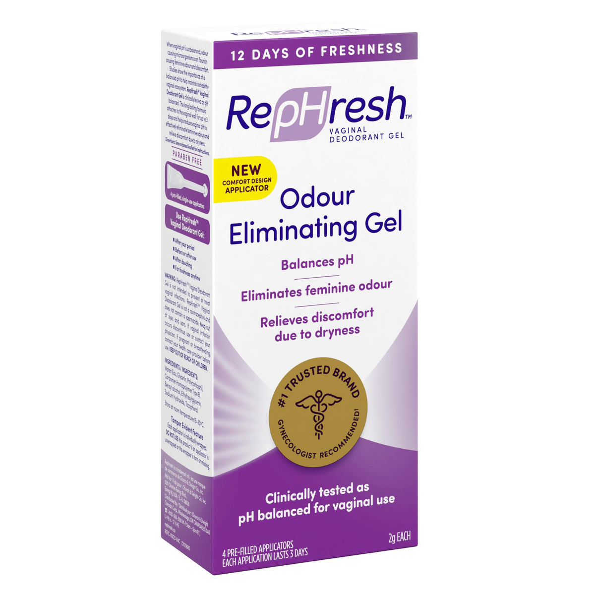 RepHresh Odour Eliminating Vaginal Deodorant Gel, 4 Applicators