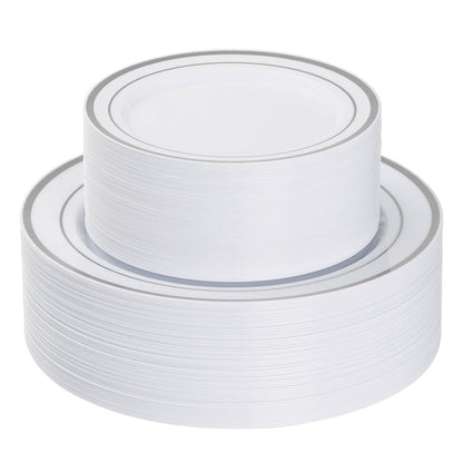Goodluck 120PCS Silver Plastic Plates, Disposable Party Plates Silver Rim 🍁 All In One Marketplace Canada