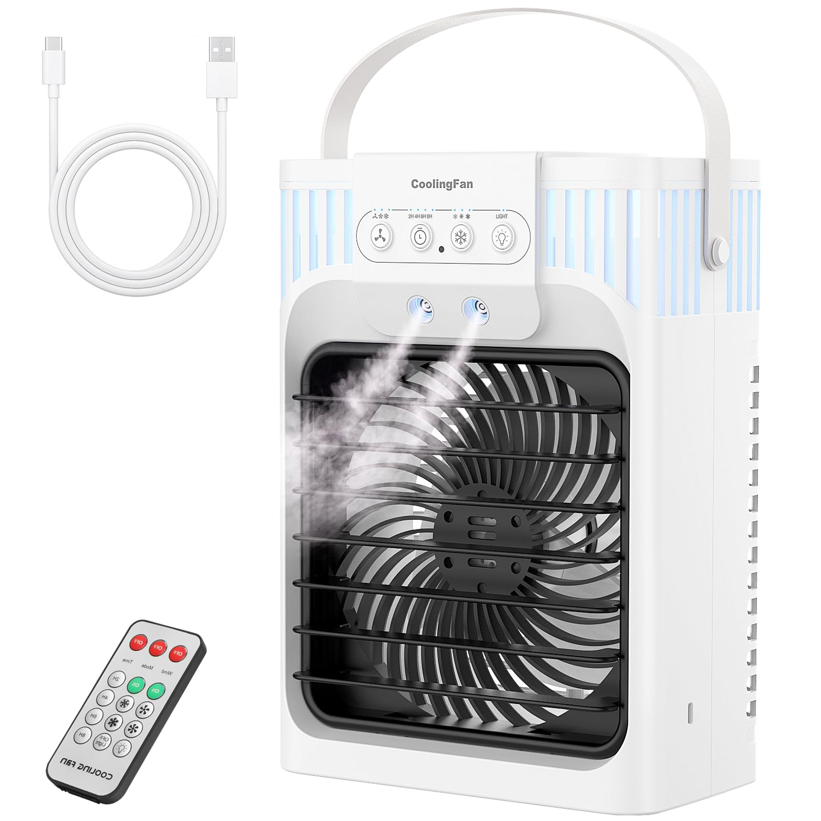 Portable Air Conditioners, 4 in 1 1200ML Personal Air Conditioner, Evaporative Air Cooler Fan with Remote, 7 RGB Light Modes, 3 Speeds & 2-8H Timer for Bedroom,Car,Nightstand, Office, Dorm, RV - Available at All In One Marketplace Canada