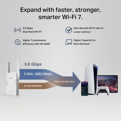 TP-Link BE3600 WiFi 7 Range Extender (RE235BE), Dual Band Signal Booster for Home, up to 3.6 Gbps, 2.5G Ethernet Port, EasyMesh/OneMesh Support, Access Point Mode, Compatible with All WiFi Routers TP-Link