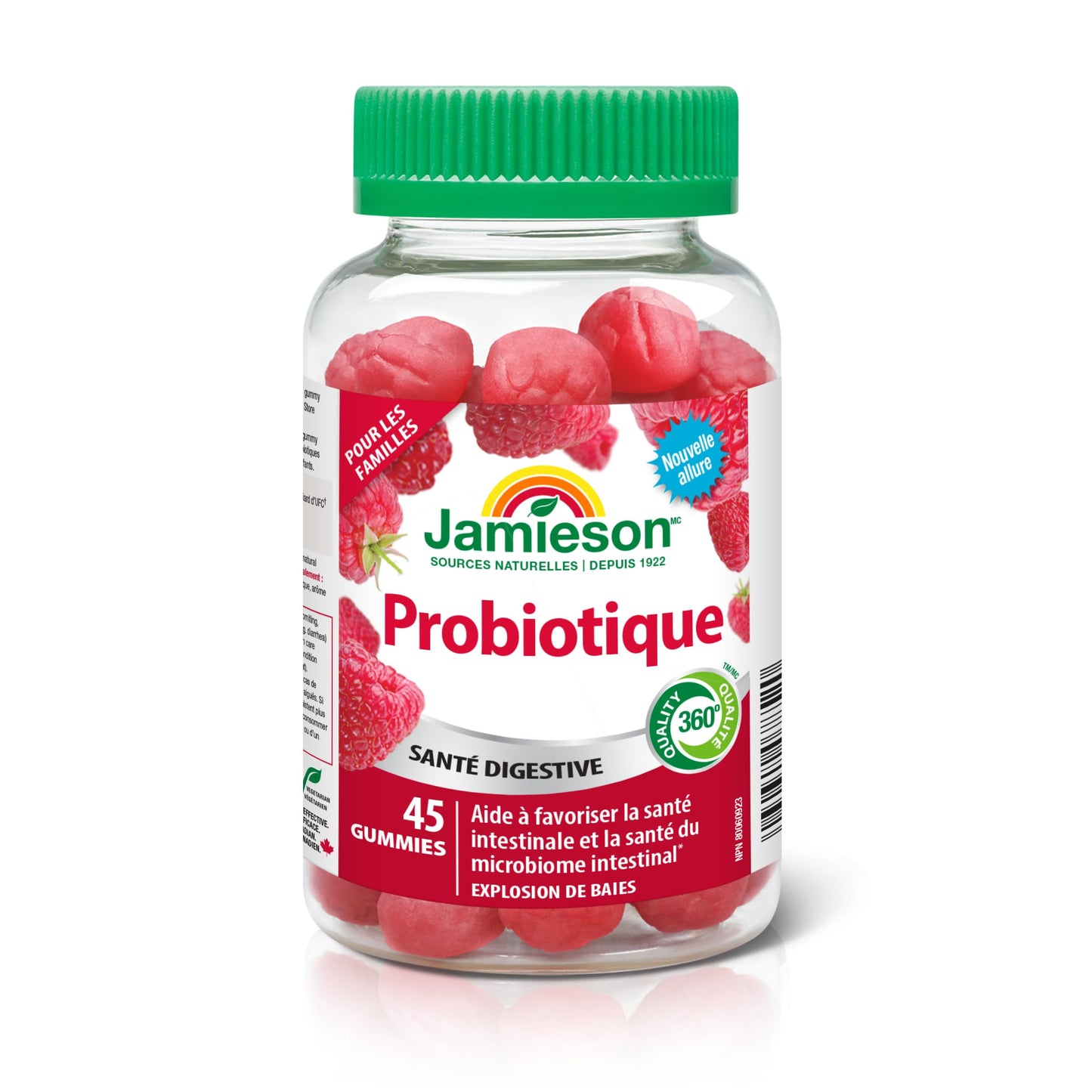 Jamieson Probiotic Gummy, 1 Billion CFU, Berry Blast Flavour, Family Friendly (3+). 45 Gummies. Improves Digestive Health, Supports a Healthy Microbiome, No Artificial Colours or Flavours - Available at All In One Marketplace Canada